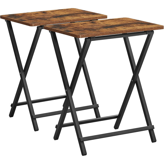 TV Tray Set of 2 Folding Tables Rustic Brown and Black LET251B01