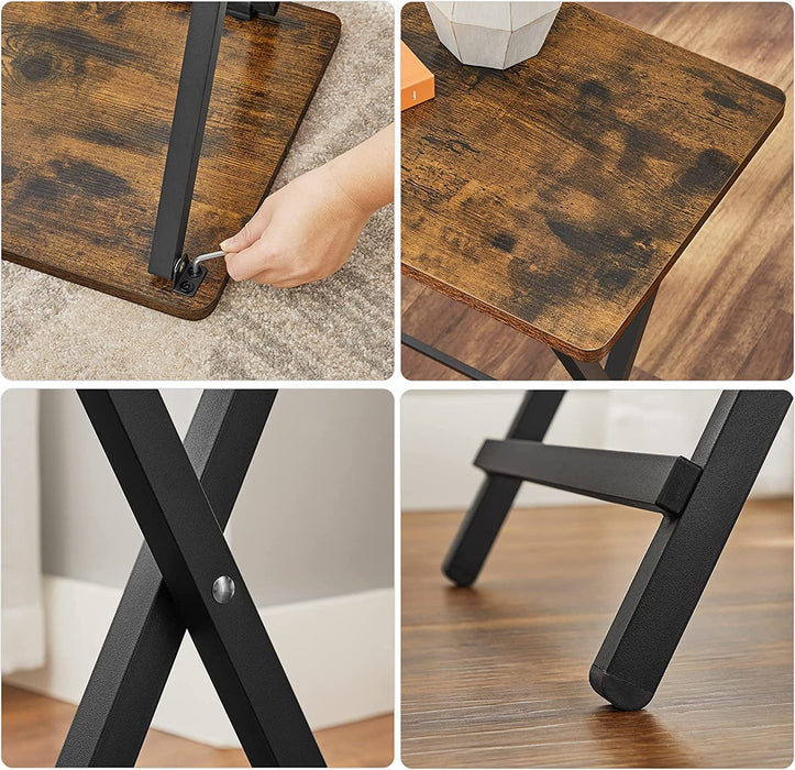 TV Tray Set of 2 Folding Tables Rustic Brown and Black LET251B01