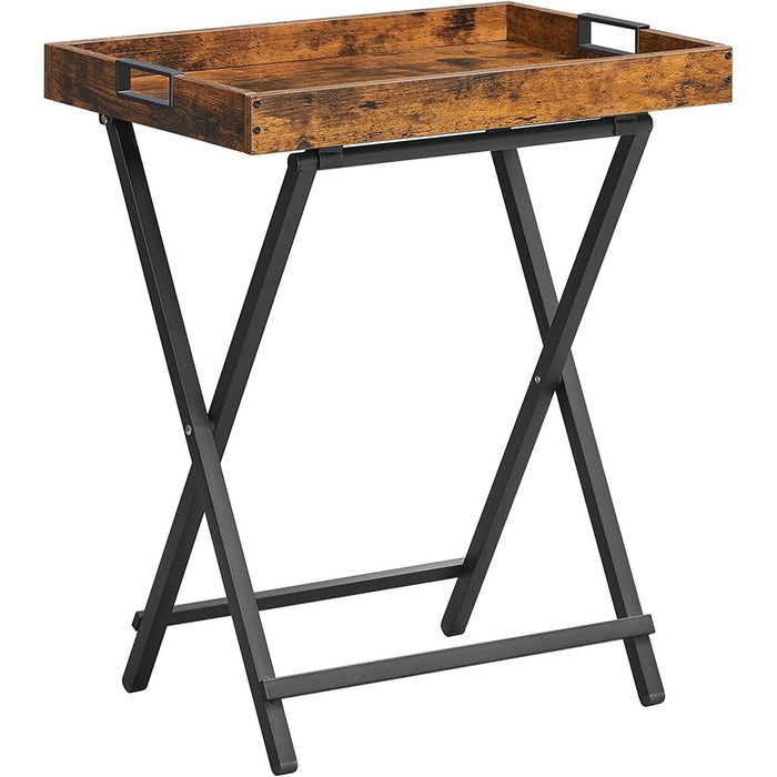 TV Tray Folding Table with Removable Serving Tray Rustic Brown and Black LET252B01