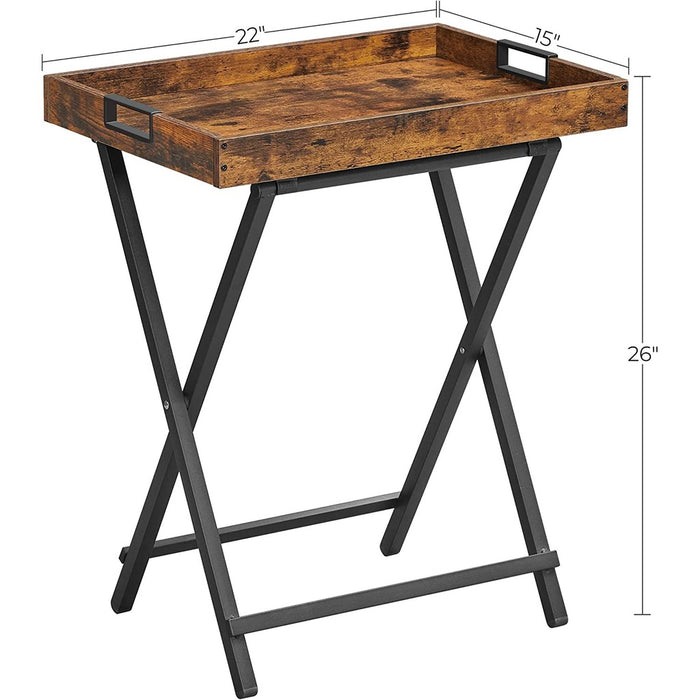 TV Tray Folding Table with Removable Serving Tray Rustic Brown and Black LET252B01