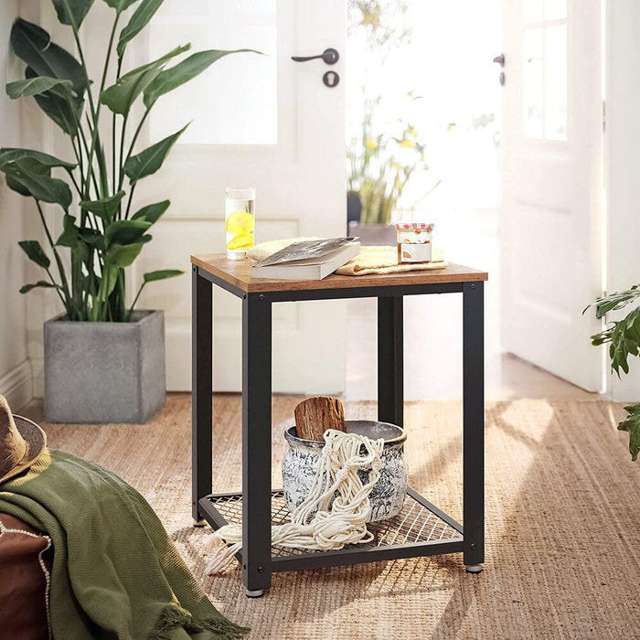 Coffee Table with Mesh Shelf Rustic Brown and Black LET41X