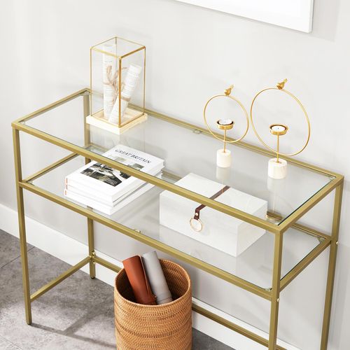 Console Table with Tempered Glass Gold Colour LGT025A01