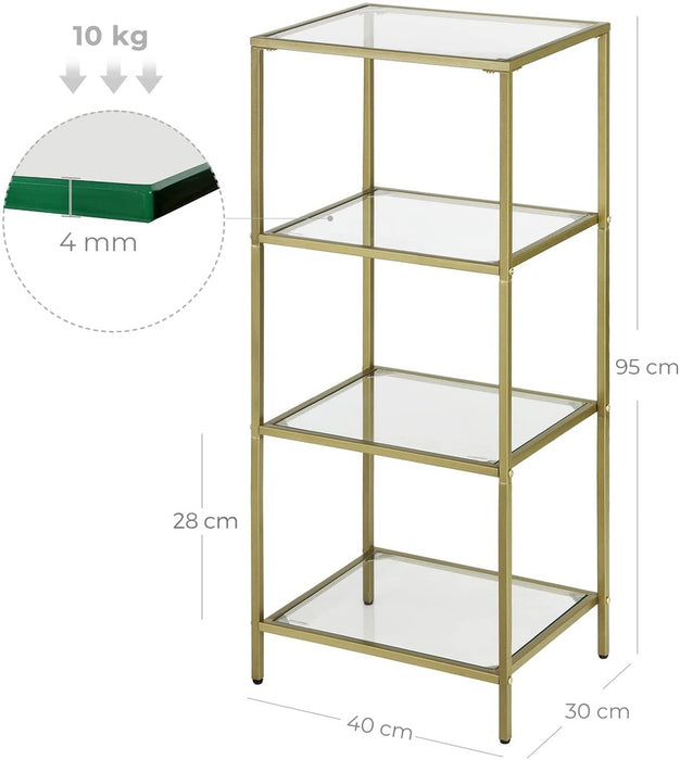 Storage Shelf 4-Tier Tempered Glass Gold LGT029A01