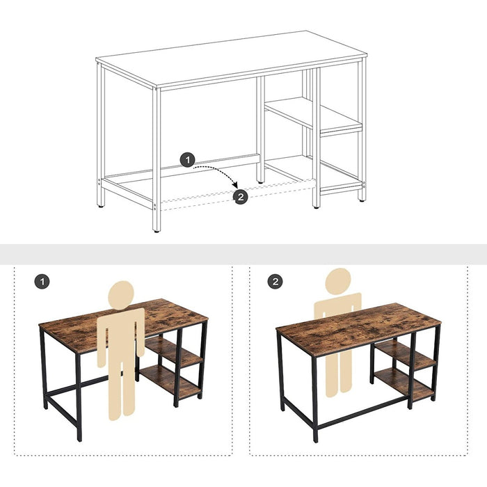 Computer Desk with 2 Shelves Rustic Brown and Black LWD47X