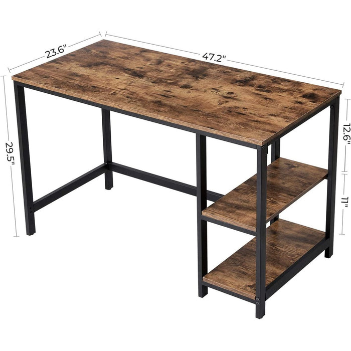 Computer Desk with 2 Shelves Rustic Brown and Black LWD47X