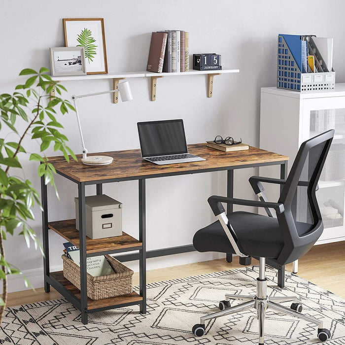 Computer Desk with 2 Shelves Rustic Brown and Black LWD47X