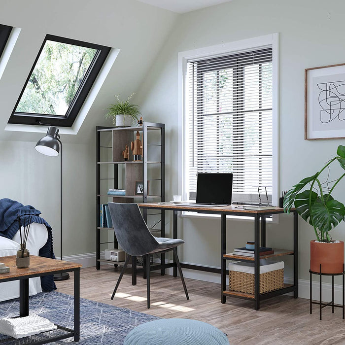 Computer Desk with 2 Shelves Rustic Brown and Black LWD47X