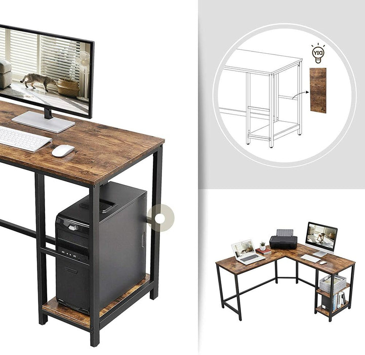 L-Shaped Computer Desk Rustic Brown and Black LWD72X