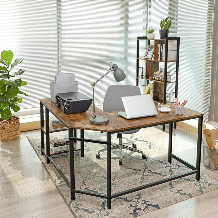 L-Shaped Computer Desk Rustic Brown and Black LWD72X