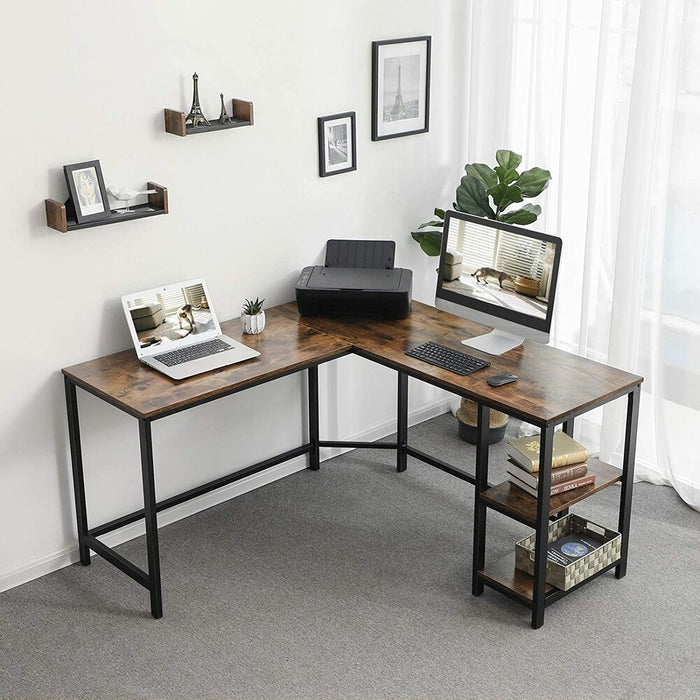 L-Shaped Computer Desk Rustic Brown and Black LWD72X