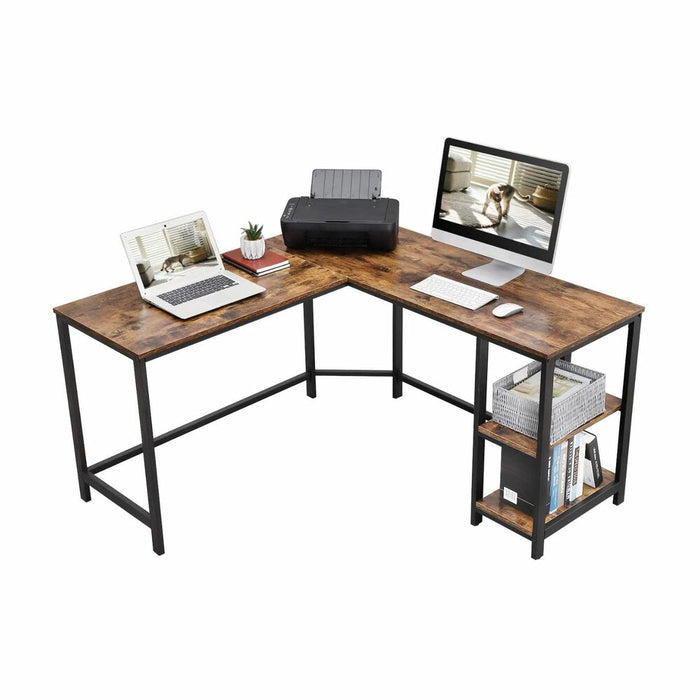 L-Shaped Computer Desk Rustic Brown and Black LWD72X