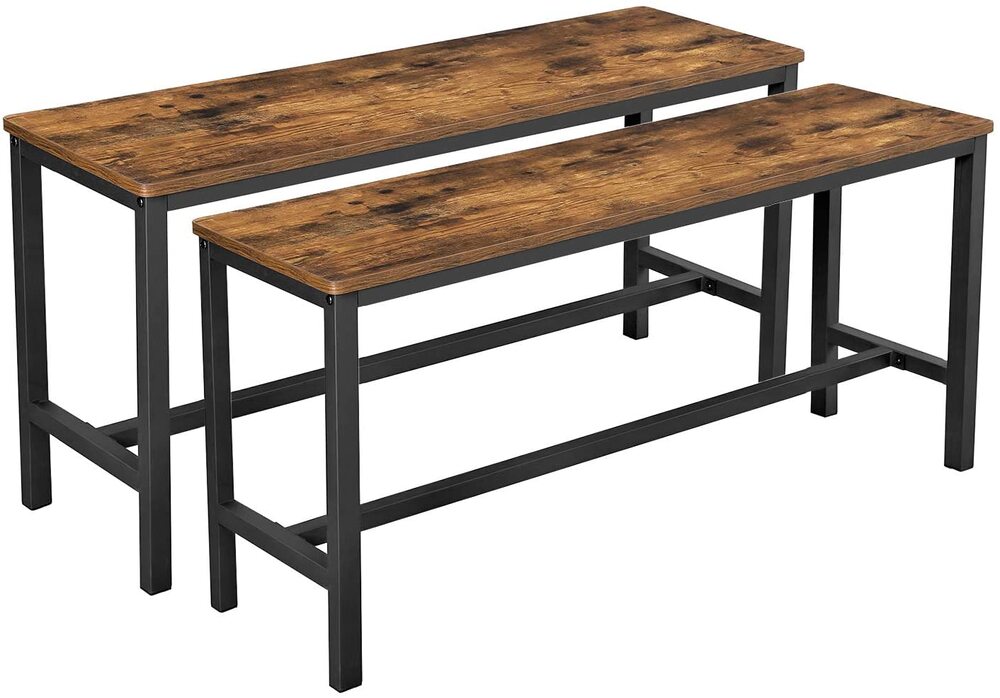 Table Benches Set of 2 Industrial Style Indoor Benches Durable Metal Frame for Kitchen Dining Room Living Room Rustic Brown KTB33X