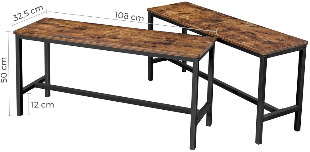 Table Benches Set of 2 Industrial Style Indoor Benches Durable Metal Frame for Kitchen Dining Room Living Room Rustic Brown KTB33X