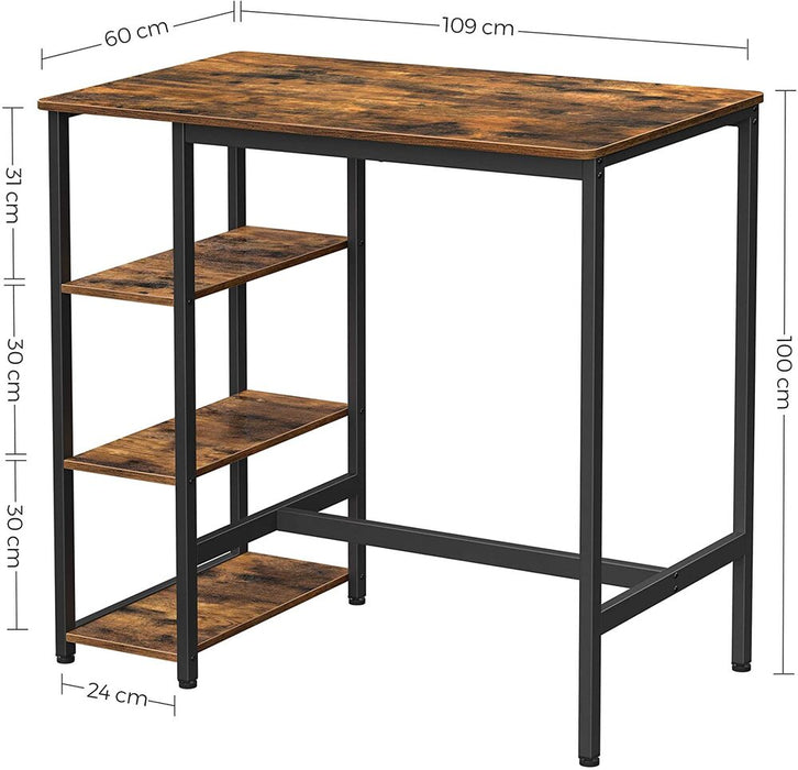 Bar Table Kitchen Table Dining Table with 3 Shelves Stable Steel Structure for Bar Party Cellar Restaurant Industrial Style Easy to Assemble Rustic Brown LBT11X