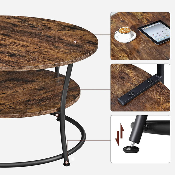 Coffee Round Cocktail Table With Shelf Rustic Brown LCT80BX