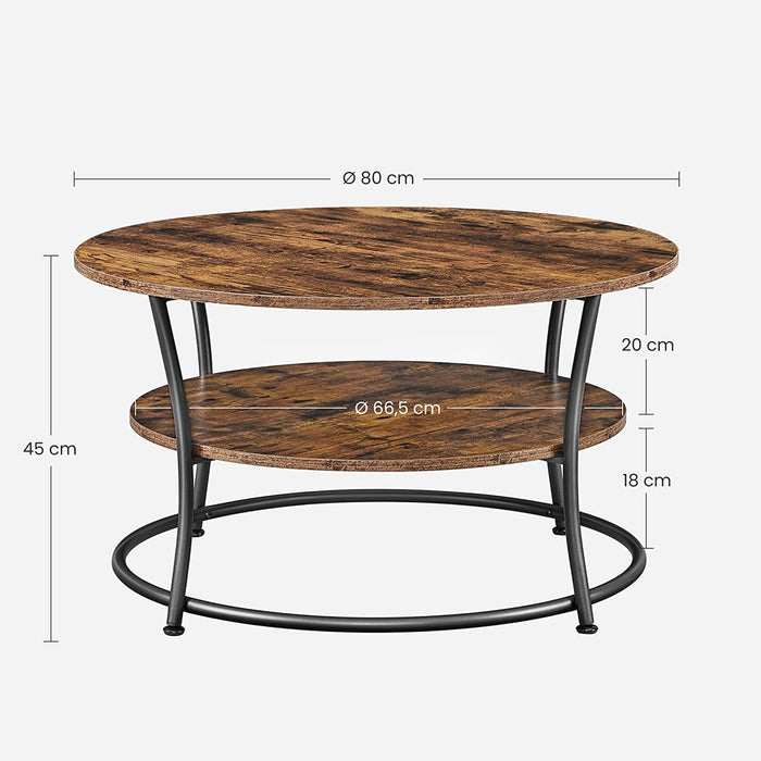 Coffee Round Cocktail Table With Shelf Rustic Brown LCT80BX