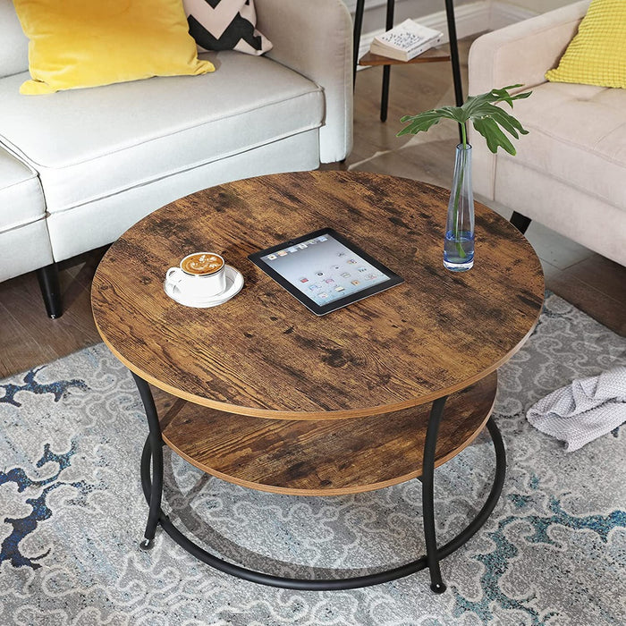 Coffee Round Cocktail Table With Shelf Rustic Brown LCT80BX