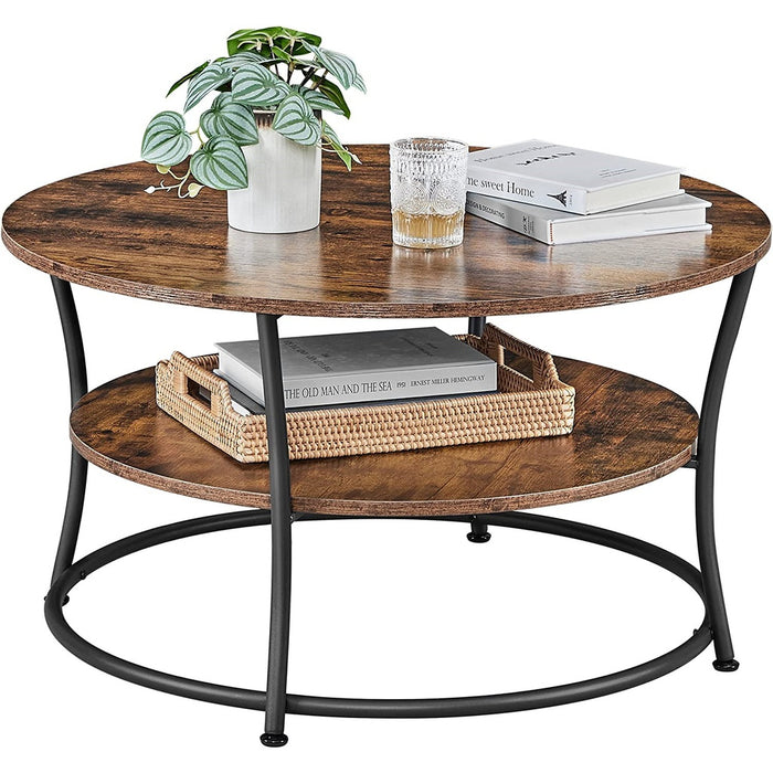 Coffee Round Cocktail Table With Shelf Rustic Brown LCT80BX