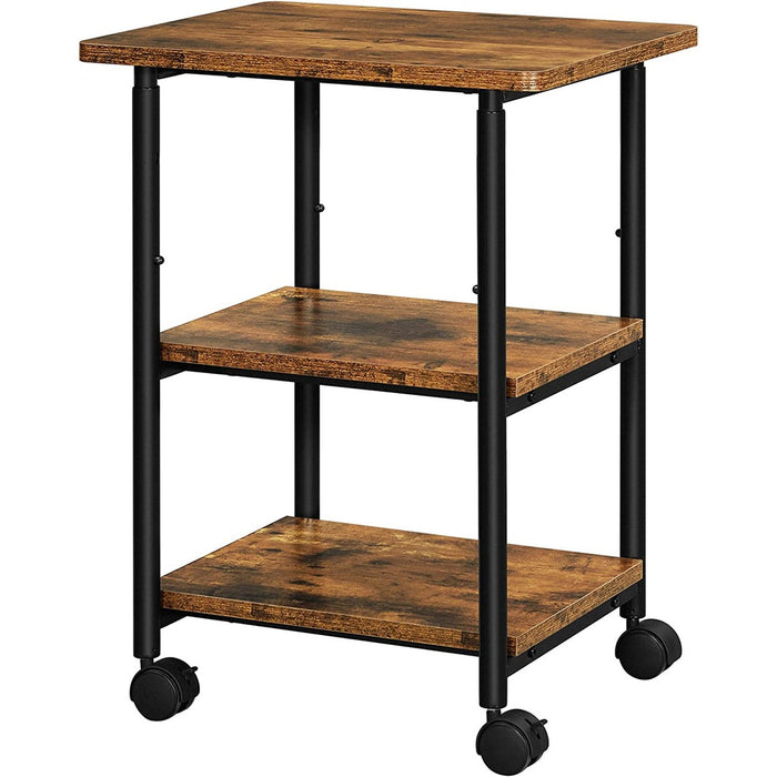 3-Tier Machine Cart with Wheels and Adjustable Table Top Rustic Brown and Black OPS003B01