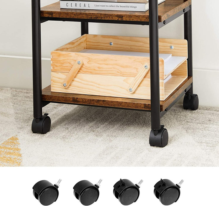 3-Tier Machine Cart with Wheels and Adjustable Table Top Rustic Brown and Black OPS003B01