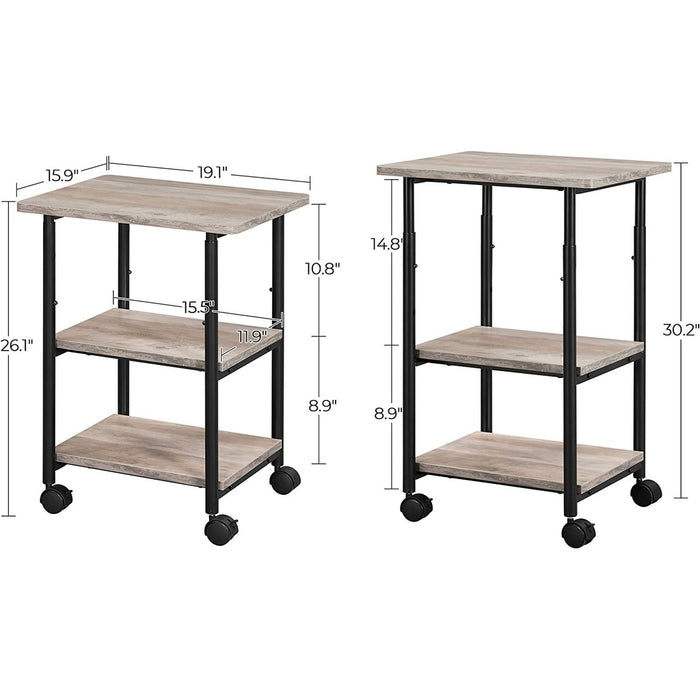 3-Tier Machine Cart with Wheels and Adjustable Table Top Greige and Black OPS003B02