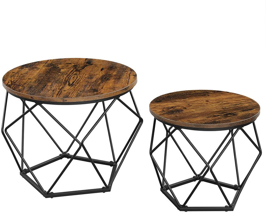 Coffee Tables Set of 2 Side Tables Robust Steel Frame for Living Room Bedroom Rustic Brown and Black LET040B01