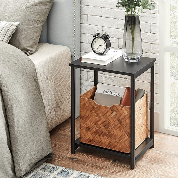 Side Table Set of 2 Charcoal Gray and Black with Storage Shelf LET272B16