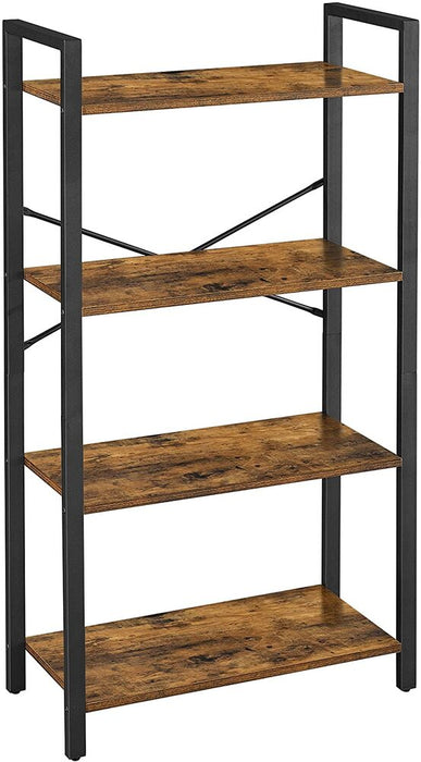 4-Tier Bookshelf Storage Rack with Steel Frame for Living Room Office Study Hallway Industrial Style Rustic Brown and Black LLS60BX