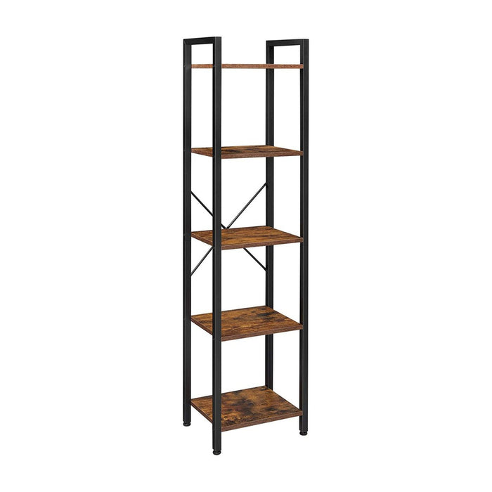 5-Tier Bookshelf Storage Rack with Steel Frame for Living Room Office Study Hallway Industrial Style Rustic Brown and Black LLS100B01