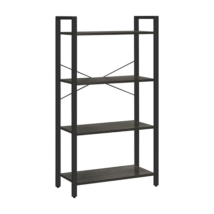 4-Tier Bookshelf Storage Rack with Steel Frame for Living Room Office Study Hallway Industrial Style Charcoal Grey and Black LLS060B04