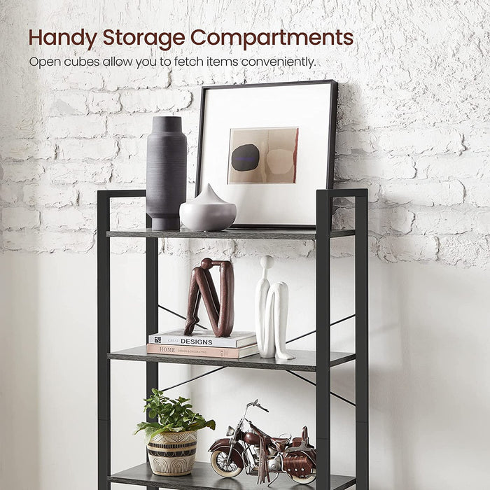 4-Tier Bookshelf Storage Rack with Steel Frame for Living Room Office Study Hallway Industrial Style Charcoal Grey and Black LLS060B04