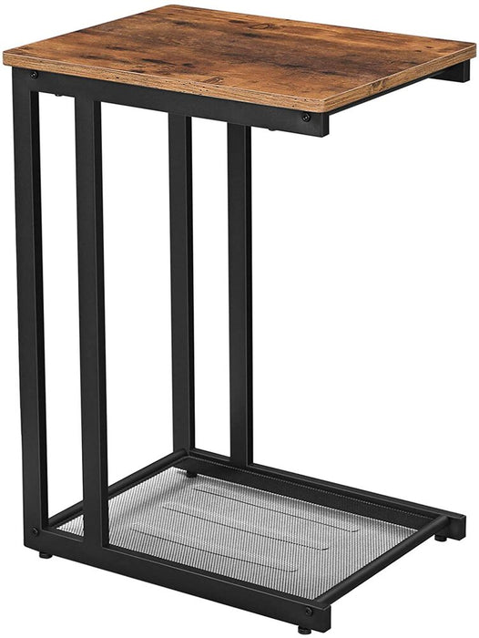 Side Table End Table Bedside Table with Mesh Shelf Breakfast by the Bed Under Sofa in Living Room Bedroom Easy Assembly Space Saving Industrial Rustic Brown LNT51X