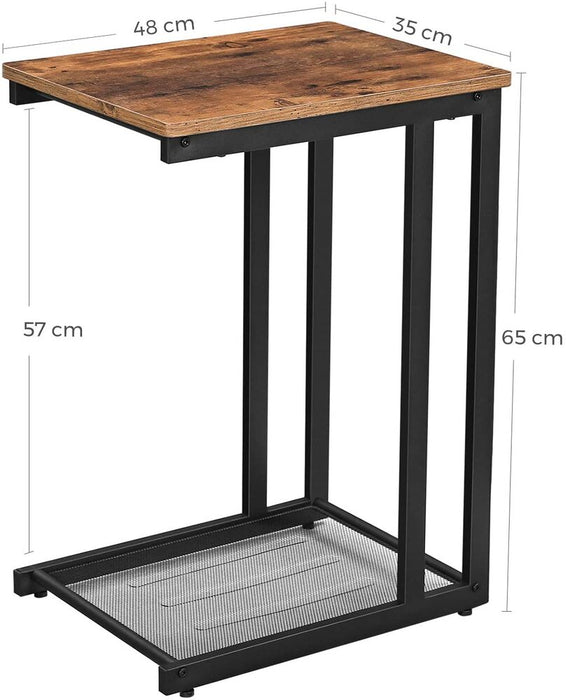 Side Table End Table Bedside Table with Mesh Shelf Breakfast by the Bed Under Sofa in Living Room Bedroom Easy Assembly Space Saving Industrial Rustic Brown LNT51X