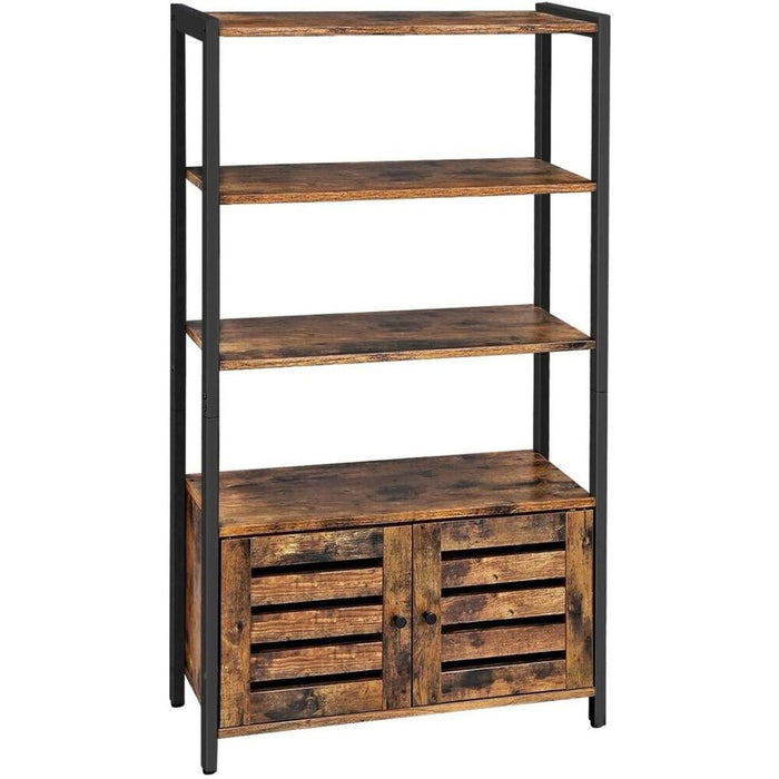 Bookcase Floor Standing Storage Cabinet and Cupboard with 2 Louvred Doors and 3 Shelves Bookshelf in Home Office Living Room Multifunctional Industrial Design Rustic Brown LSC75BX