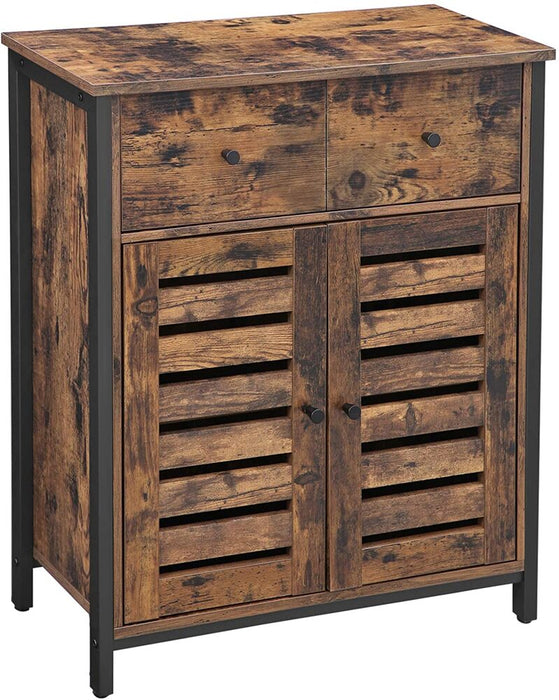 Floor Cabinet Freestanding Cabinet with 1 Drawer and Shelf Kitchen Storage Cabinet Louvered Doors for Living Room Hallway Office Bedroom Rustic Brown LSC86BX