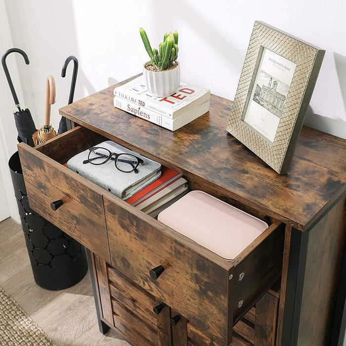 Floor Cabinet Freestanding Cabinet with 1 Drawer and Shelf Kitchen Storage Cabinet Louvered Doors for Living Room Hallway Office Bedroom Rustic Brown LSC86BX