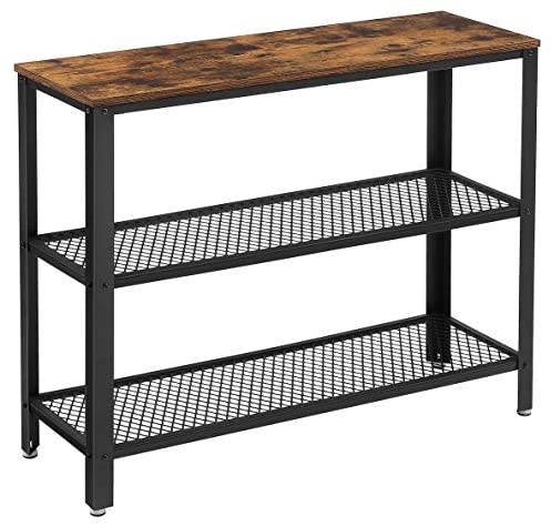 Industrial Console Table with 2 Mesh Shelves Rustic Brown and Black LNT81BX