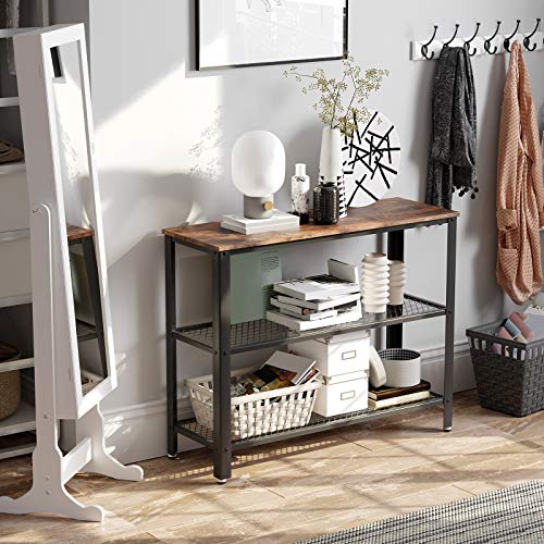 Industrial Console Table with 2 Mesh Shelves Rustic Brown and Black LNT81BX