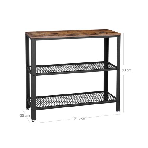 Industrial Console Table with 2 Mesh Shelves Rustic Brown and Black LNT81BX