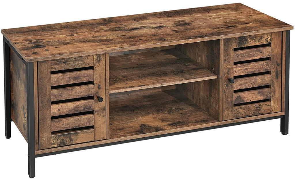 TV Stand Console Unit with Shelves Storage Rustic Brown and Black LTV43BX