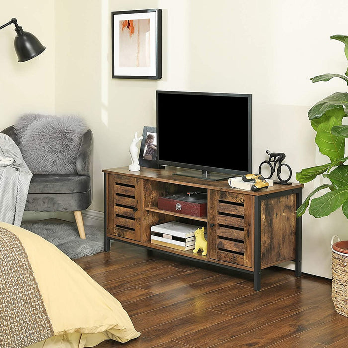 TV Stand Console Unit with Shelves Storage Rustic Brown and Black LTV43BX