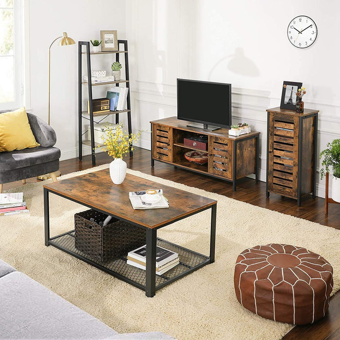 TV Stand Console Unit with Shelves Storage Rustic Brown and Black LTV43BX