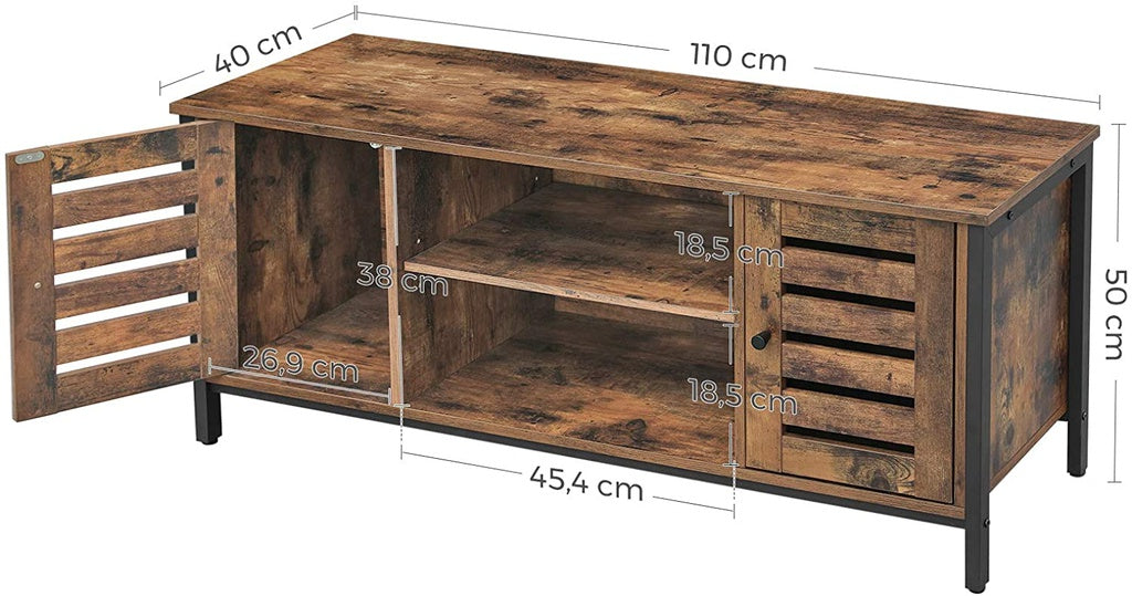 TV Stand Console Unit with Shelves Storage Rustic Brown and Black LTV43BX