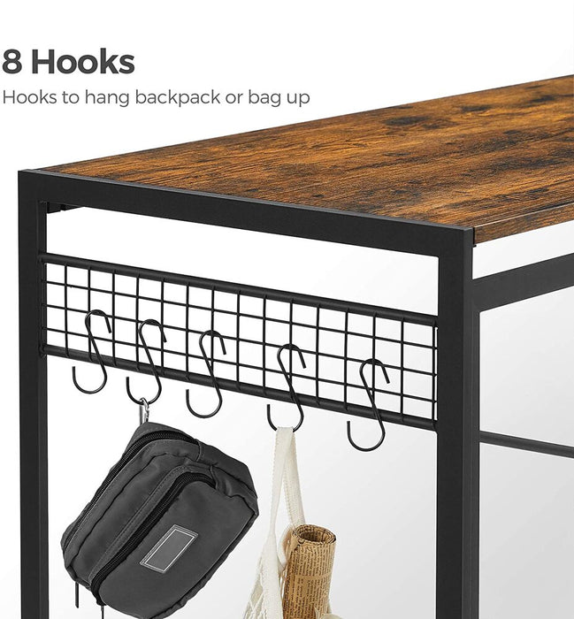 Computer Desk Folding Writing Desk with 8 Hooks Rustic Brown and Black LWD42X