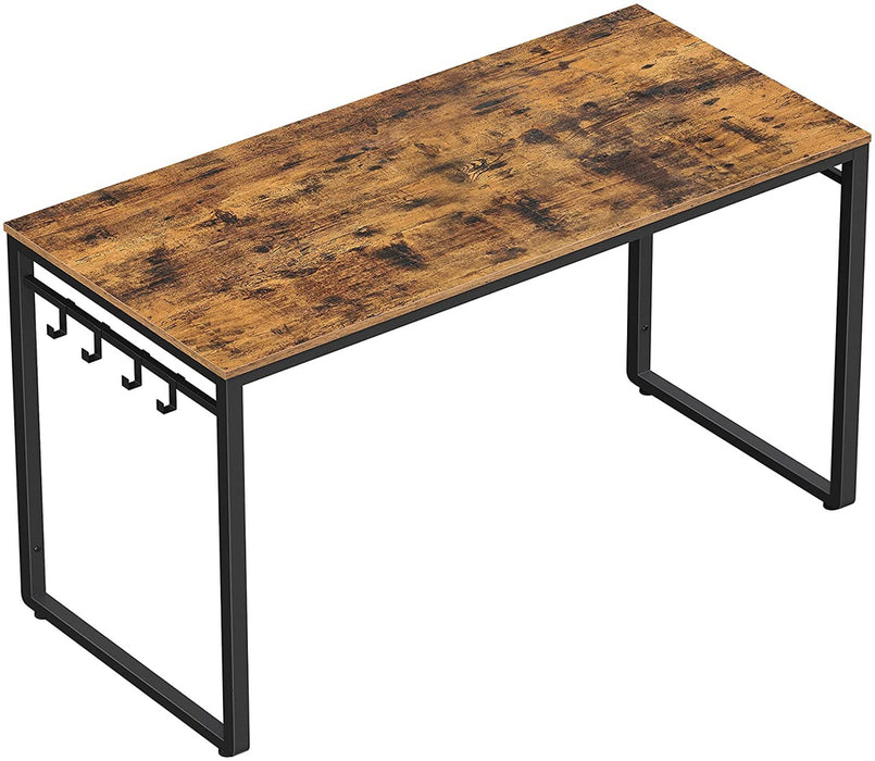 Computer Desk Writing Desk with 8 Hooks Rustic Brown and Black LWD58X