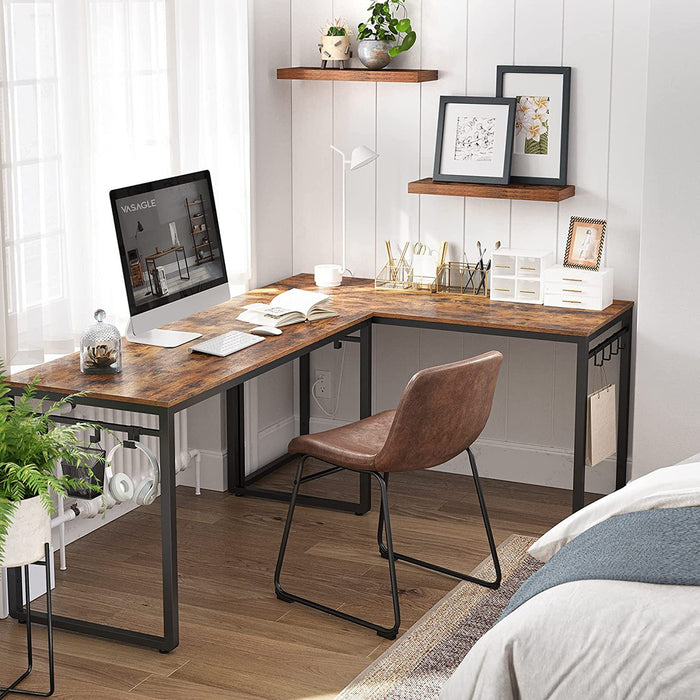 Computer Desk Writing Desk with 8 Hooks Rustic Brown and Black LWD58X