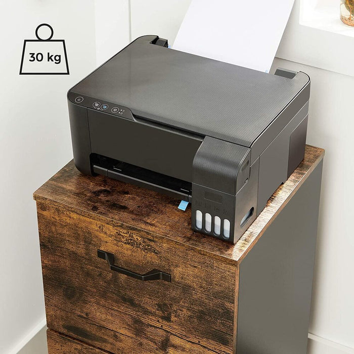 File Cabinet with 2 Drawers Rolling Office Filing Cabinet with Wheels Rustic Brown and Black OFC040B01