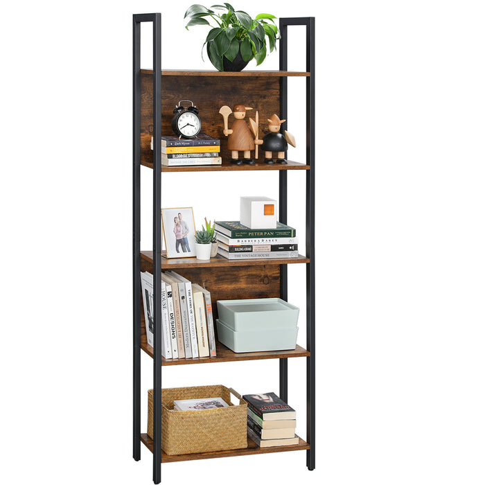 Bookshelf with 5 Shelves Rustic Brown and Black LLS025B01