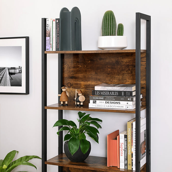 Bookshelf with 5 Shelves Rustic Brown and Black LLS025B01