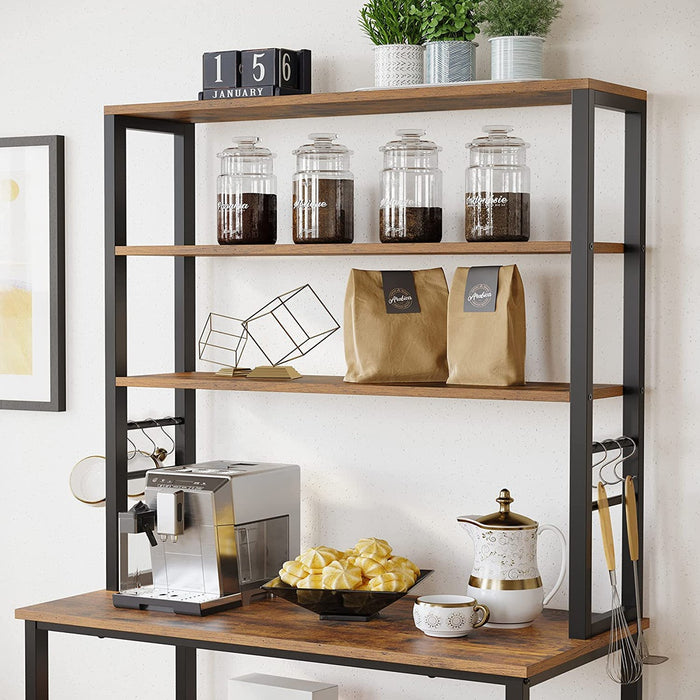 6 Tier Storage Shelves with 6 Hooks Rustic Brown and Black KKS019B01